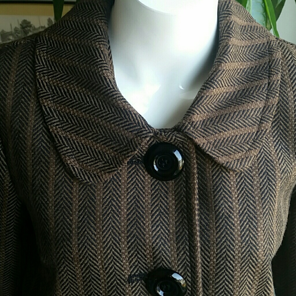 Nordstrom Ambition Brown  Herringbone Jacket 3/4 Sleeves Side Pocket Siz… - Picture 2 of 9